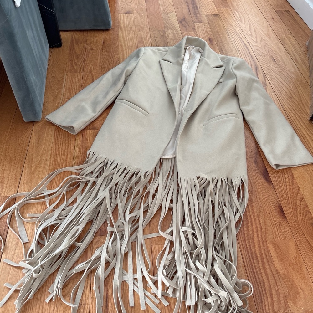 Fringed Cream Blazer Jacket